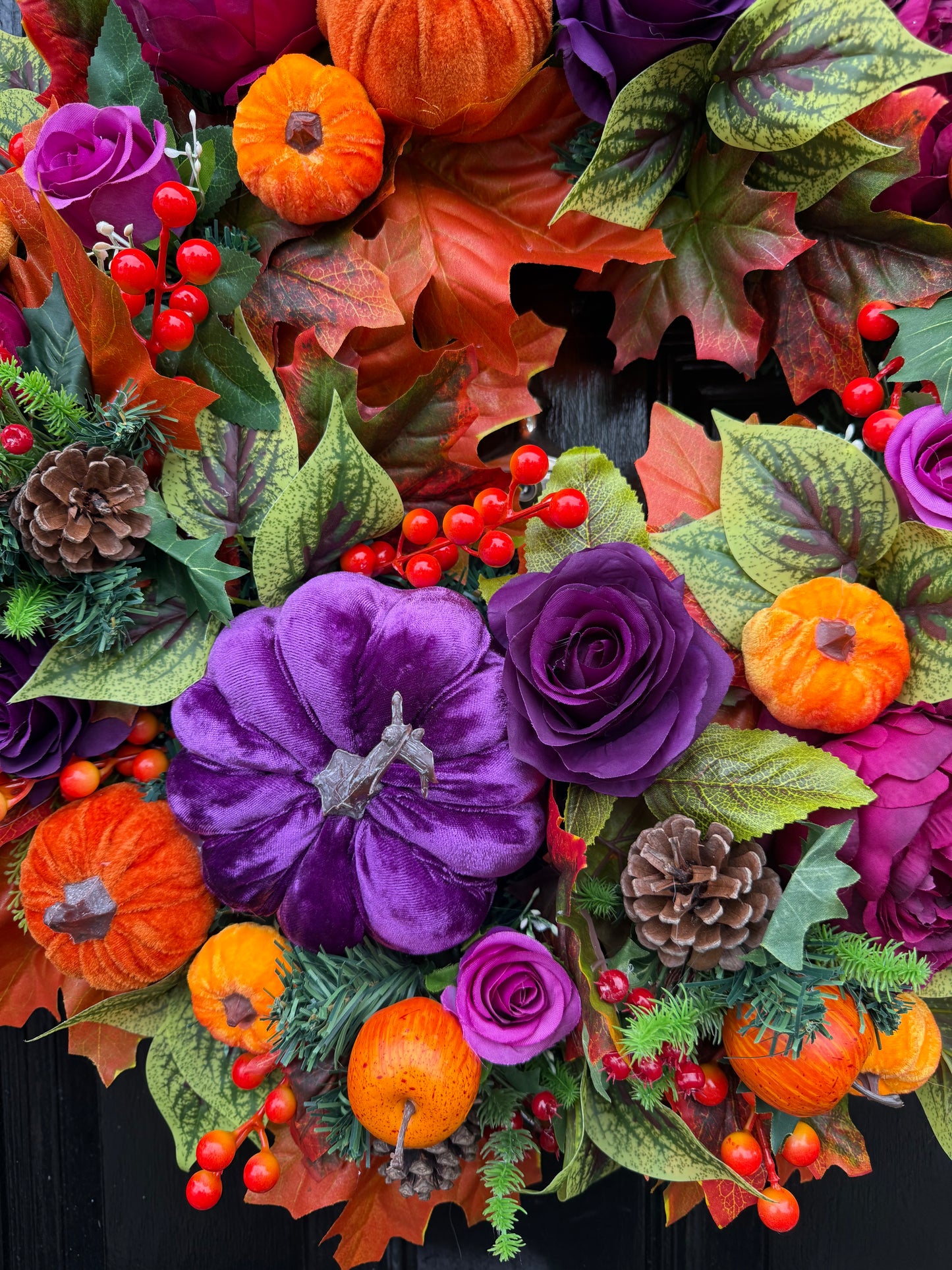 60cm PUMPKIN MIXED FOLIAGE WREATH PURPLE/PINK/ORANGE