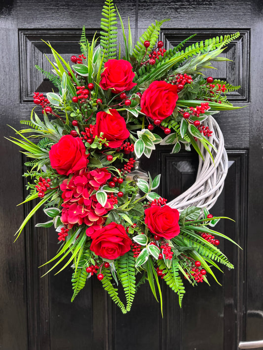 RED/NEUTRALS SPRING WICKER WREATH