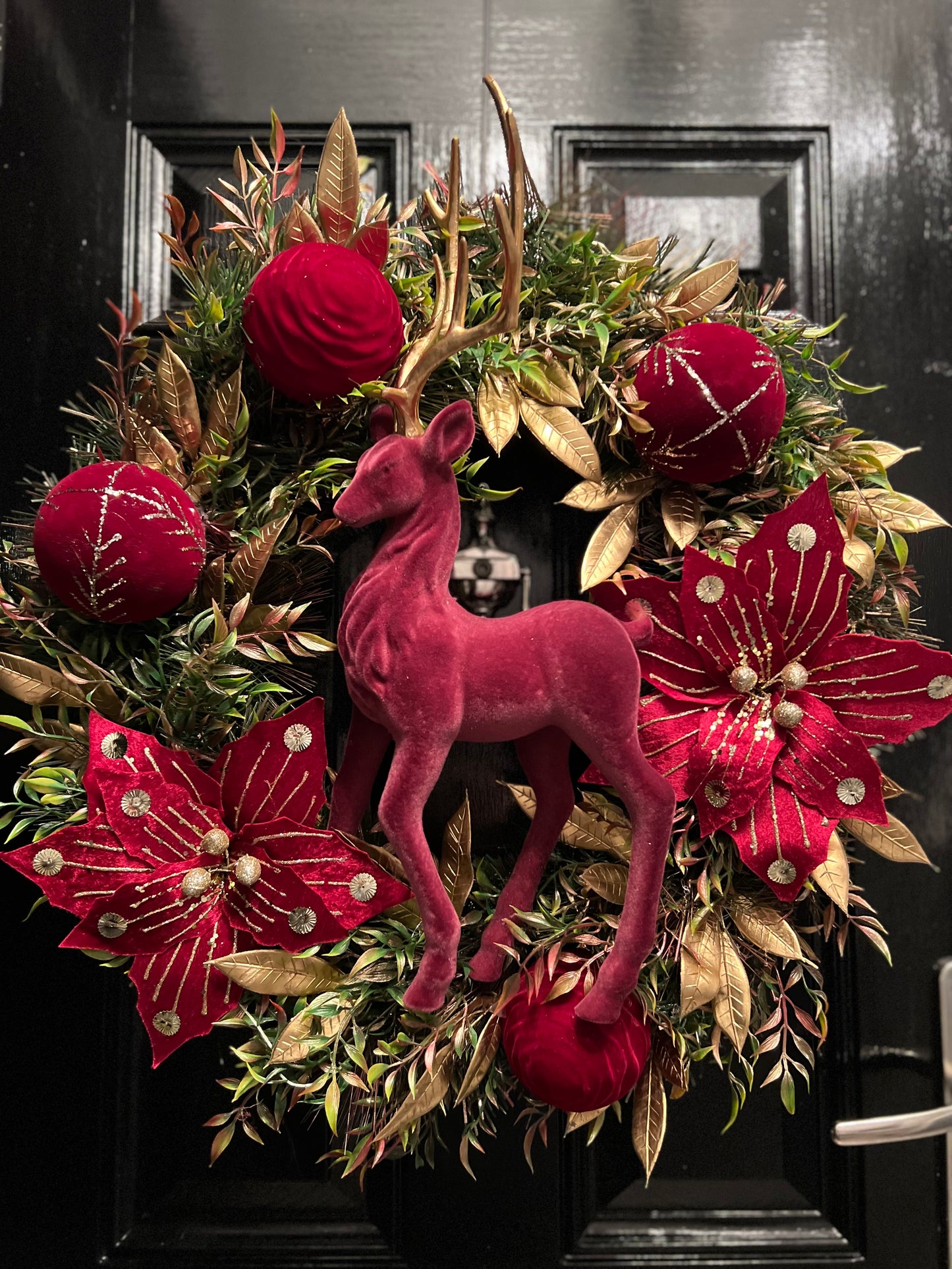 65cm DELUXE WREATH BURGUNDY/GOLD STAG - IMMEDIATE DESPATCH