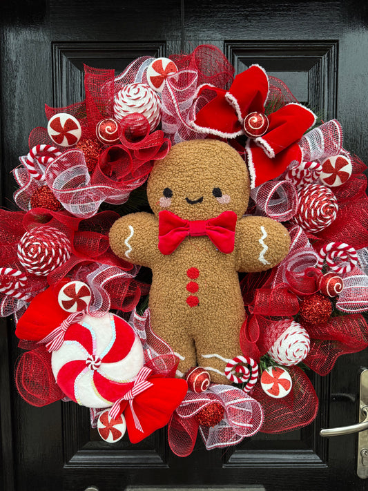 65cm DELUXE GIANT GINGERBREAD  CANDY CANE MIXED WREATH