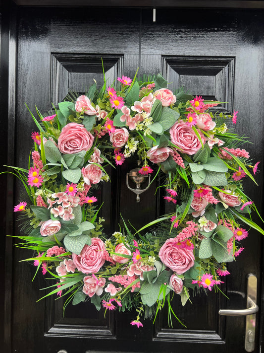 65cm DELUXE SPRING/SUMMER PINK MIX WREATH