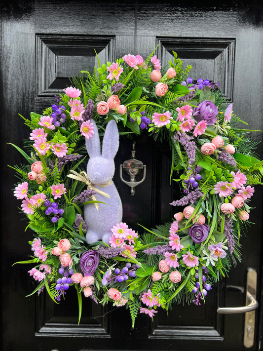 65cm DELUXE PINK/PURPLE EASTER BUNNY SPRING WREATH