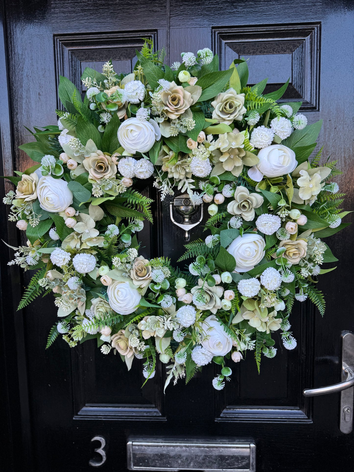65cm DELUXE IVORY PEONY / SAGE GREEN MIXED FOLIAGE WREATH
