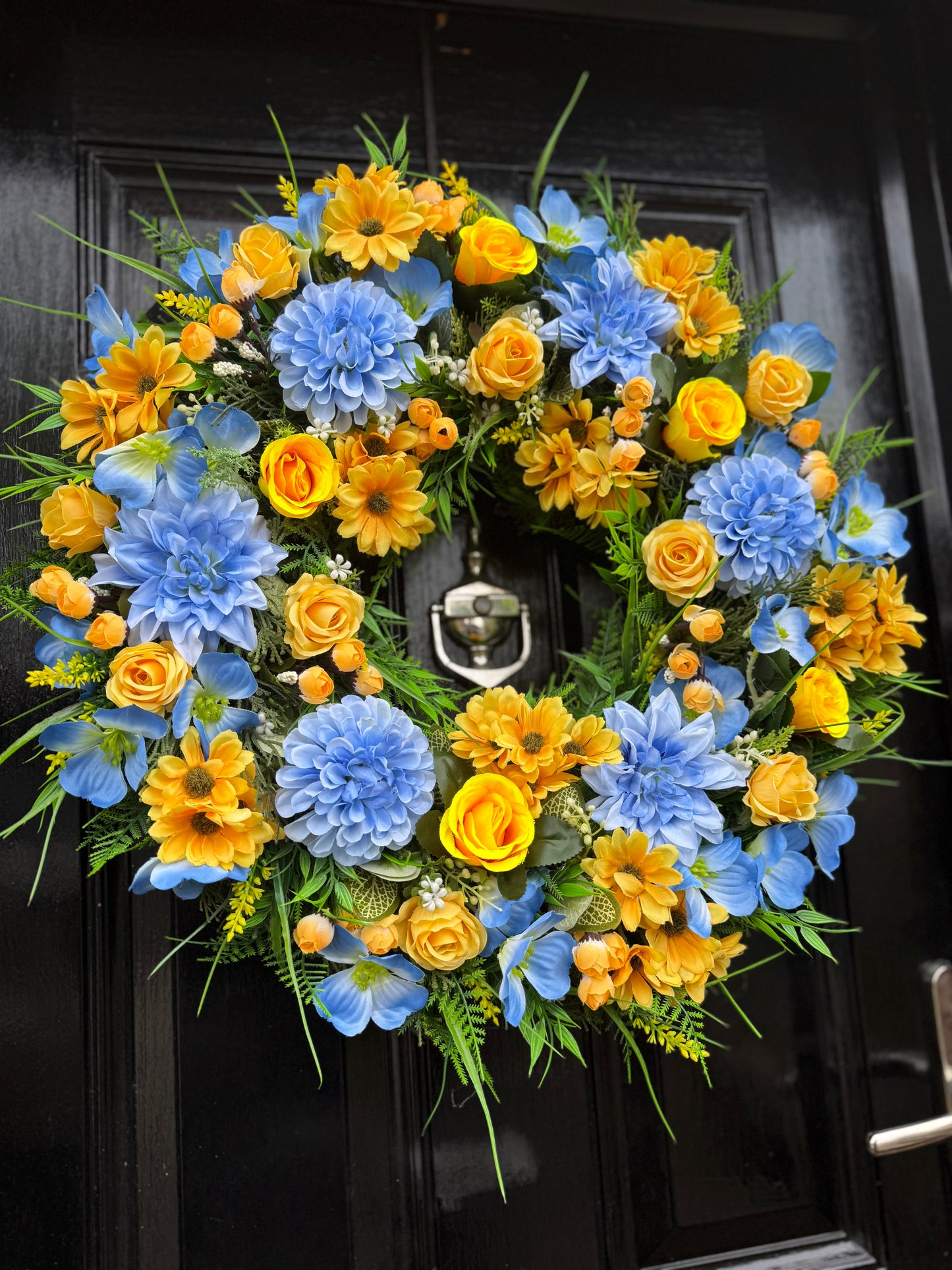 60cm DELUXE THICK FOLIAGE LEMON / BLUE MIXED  WREATH