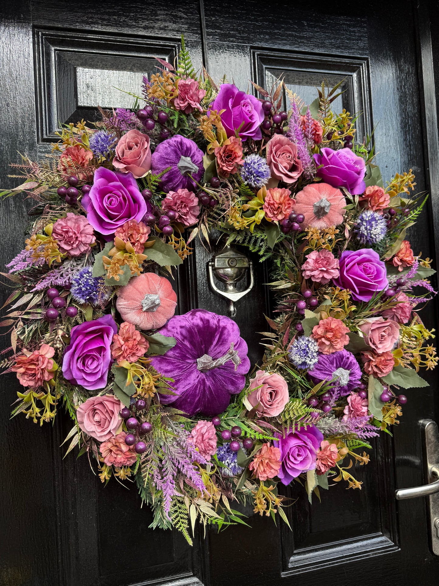 65cm DELUXE PUMPKIN WOODLAND PURPLE / PINK MIXED FOLIAGE AUTUMN WREATH