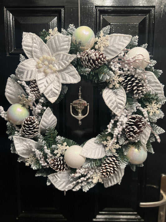 60cm WHITE FROSTED BERRY DELUXE WREATH - IMMEDIATE DESPATCH