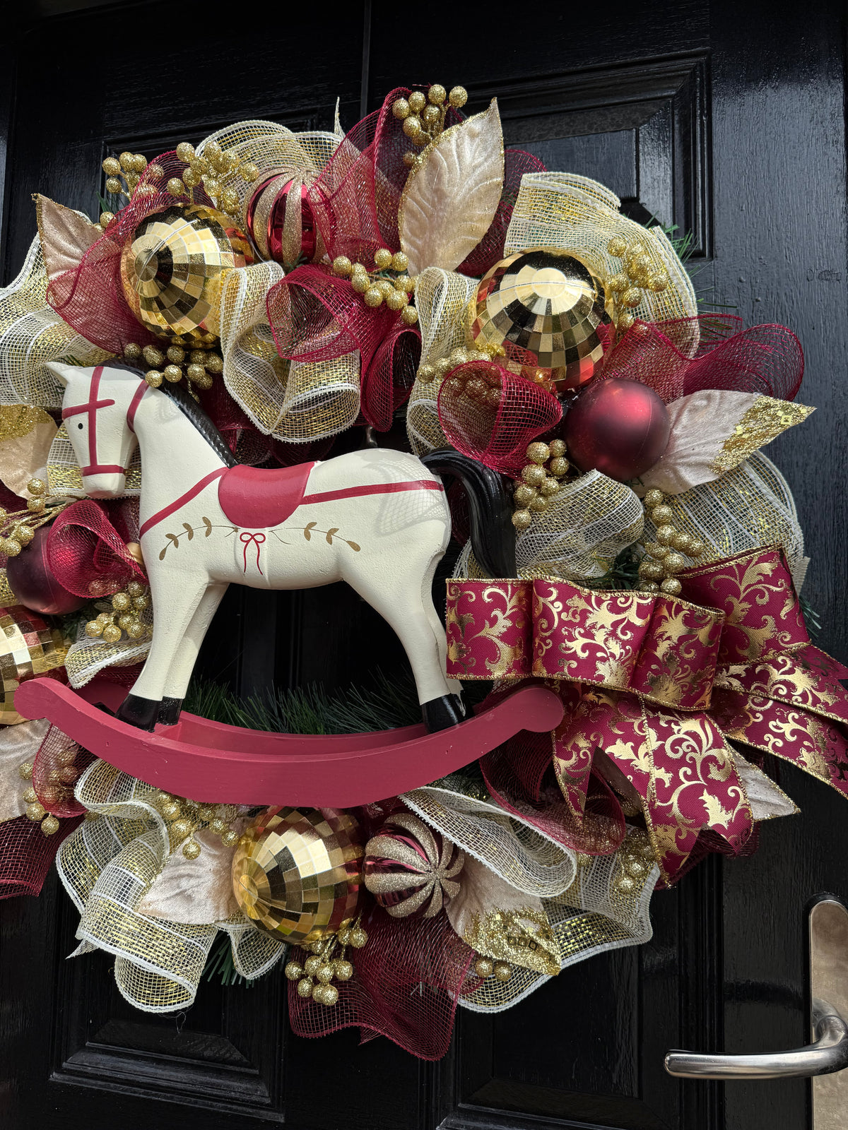 65cm TRADITIONAL DELUXE ROCKING HORSE WREATH BURGUNDY/GOLD