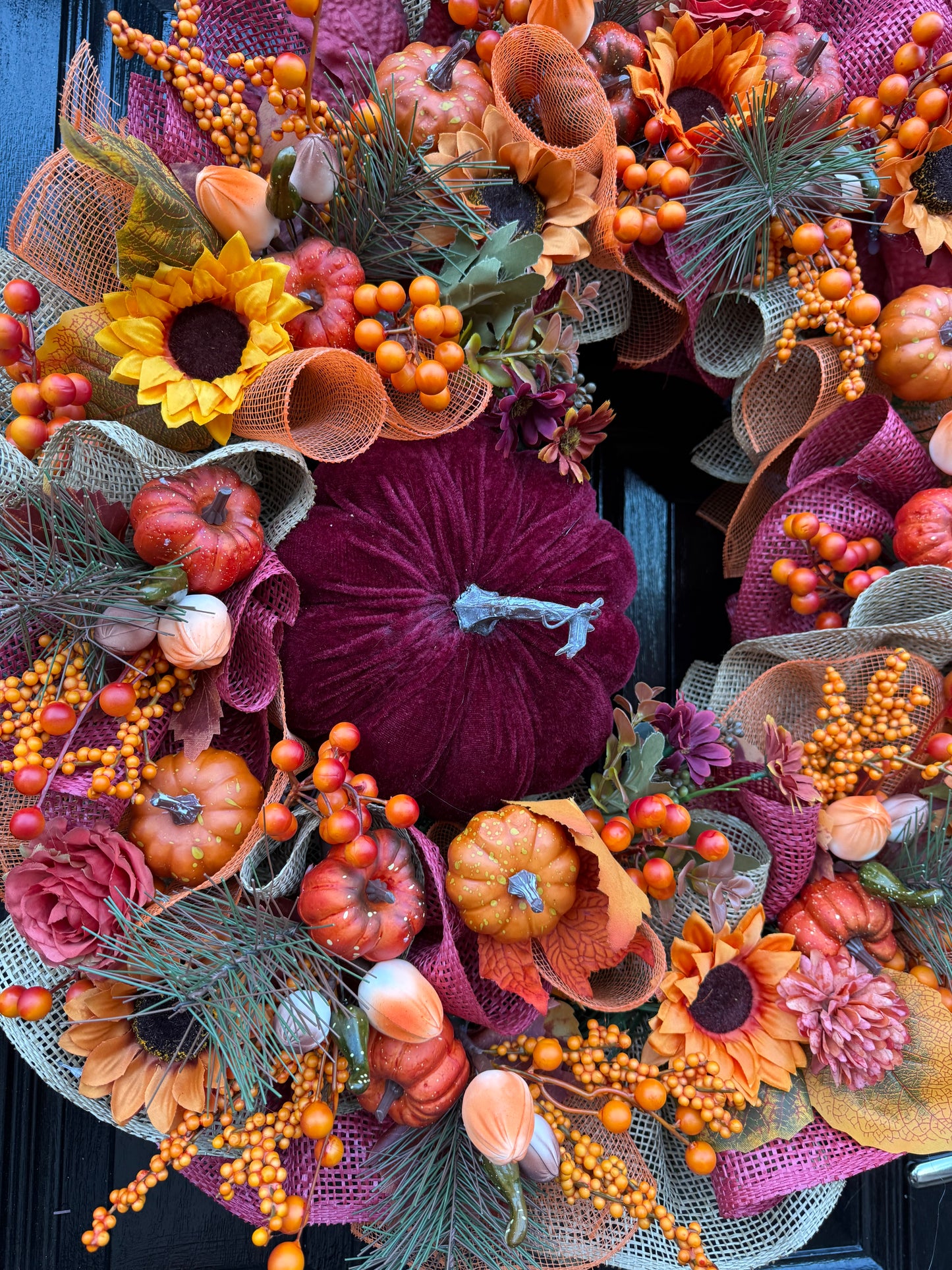 65cm DELUXE XL BURGUNDY PUMPKIN WOODLAND BERRY MIXED AUTUMN WREATH