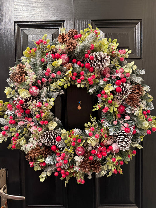 60cm FROSTED SNOWY VERY BERRY WINTER WREATH - IMMEDIATE DESPATCH