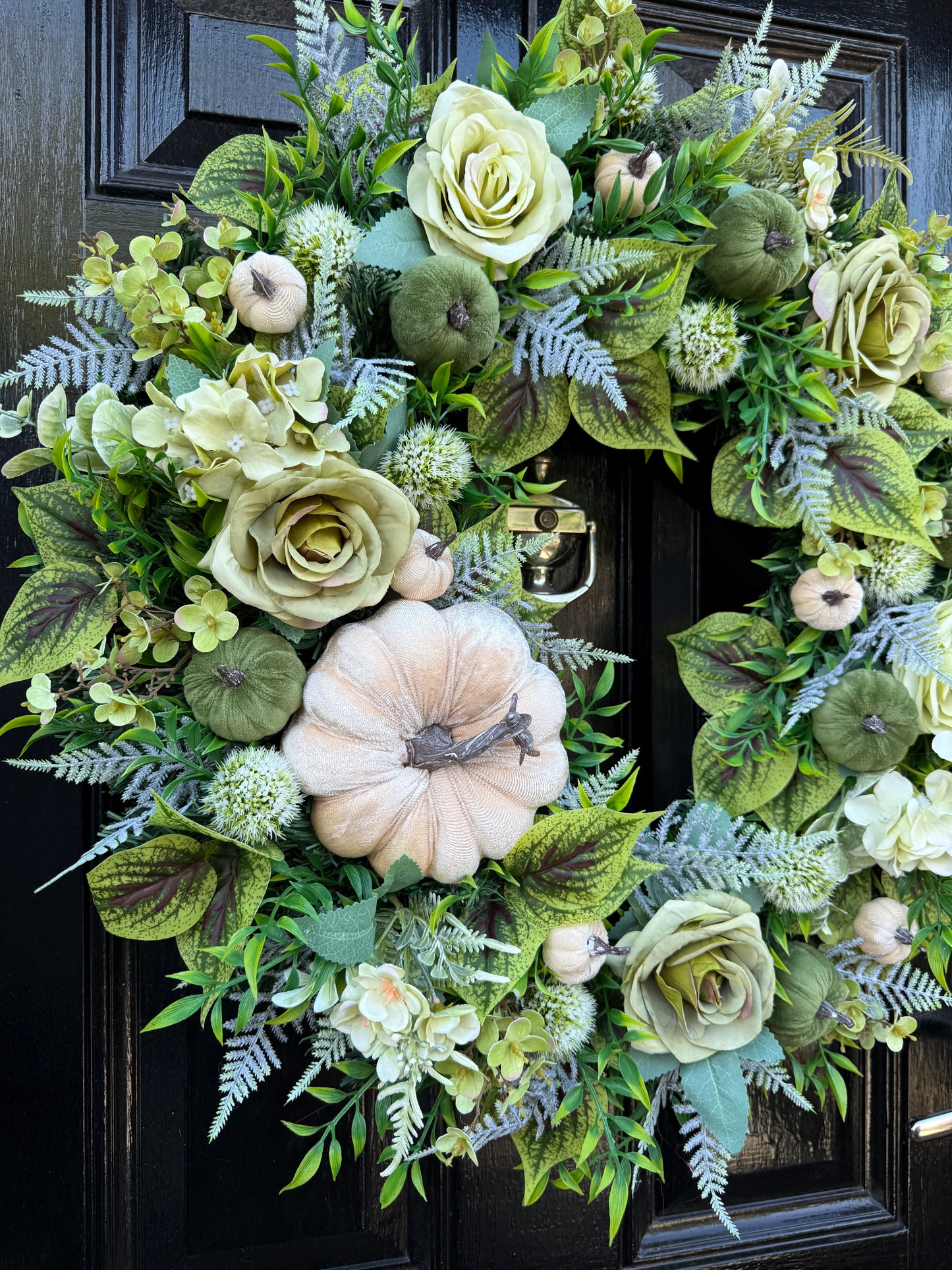 60cm DELUXE SAGE GREEN & IVORY PUMPKIN WOODLAND MIXED FOLIAGE AUTUMN WREATH
