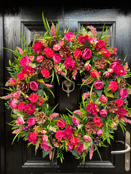 DELUXE XL AUTUMN PINKS WREATH 65cm