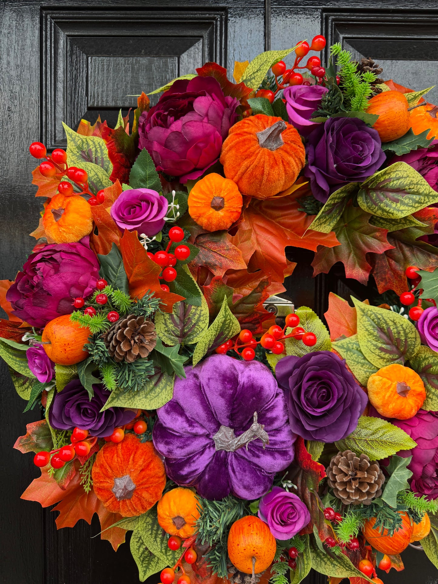 60cm PUMPKIN MIXED FOLIAGE WREATH PURPLE/PINK/ORANGE