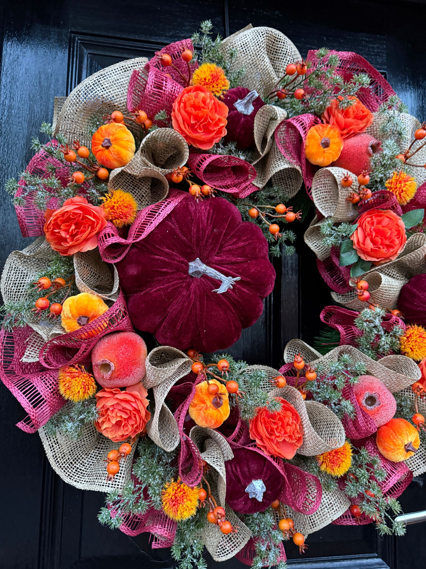 65cm DELUXE  BURGUNDY PUMPKIN WOODLAND BERRY MIXED FOLIAGE AUTUMN WREATH