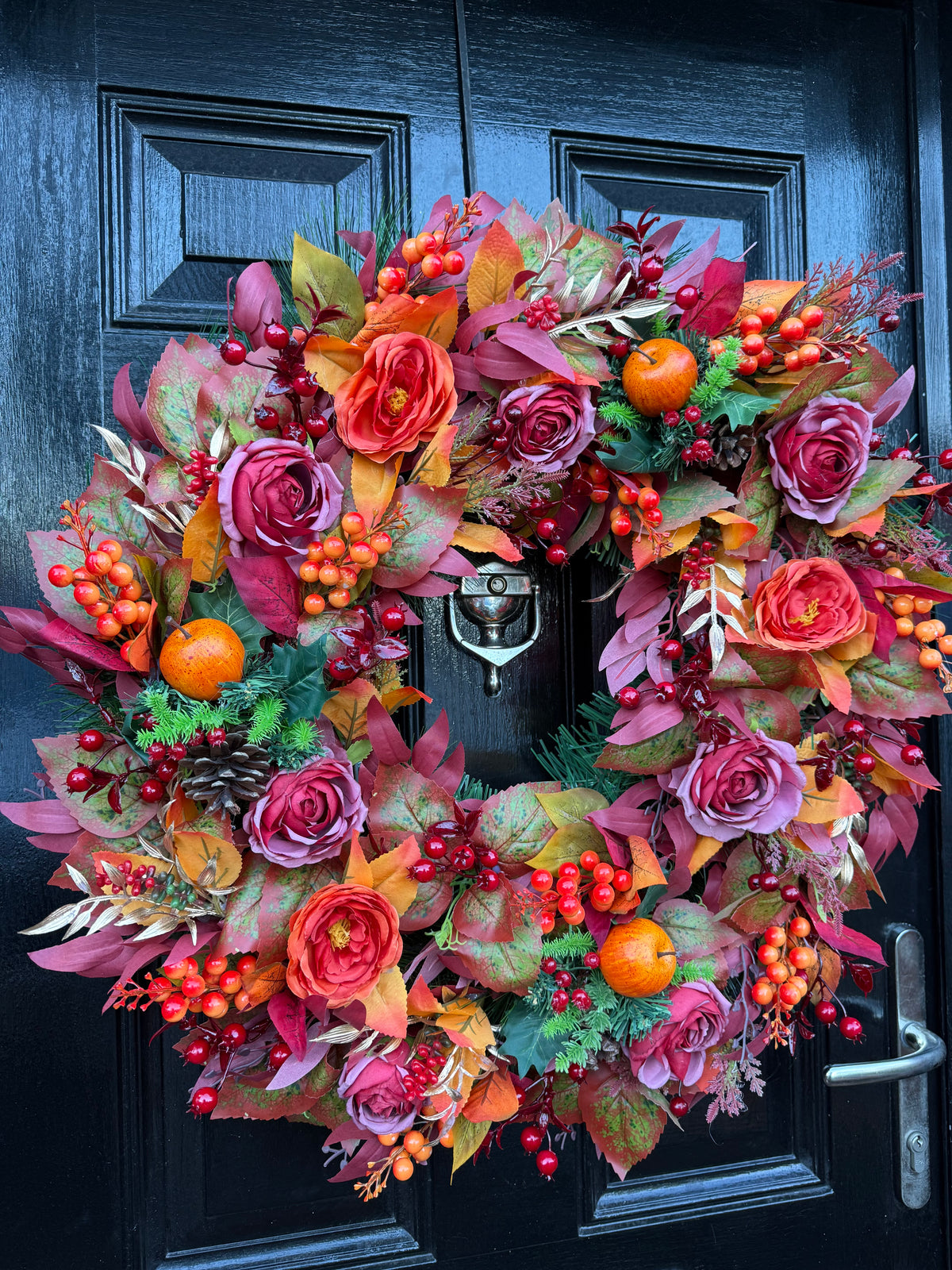 65cm DELUXE ORANGE BURGUNDY GOLD WOODLAND MIXED FOLIAGE AUTUMN WREATH