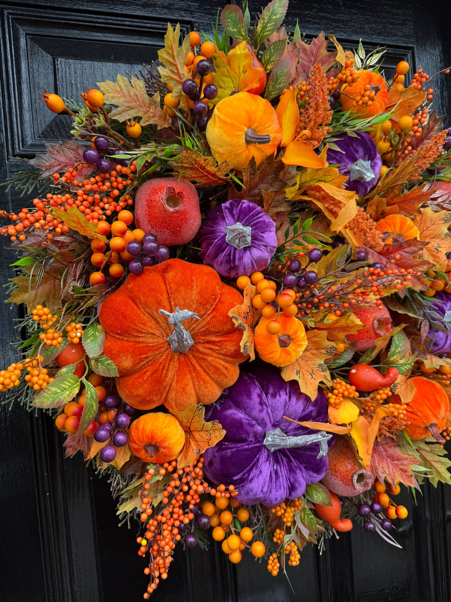 60cm DELUXE DOUBLE PUMPKIN WOODLAND MIXED FOLIAGE AUTUMN FULL WREATH