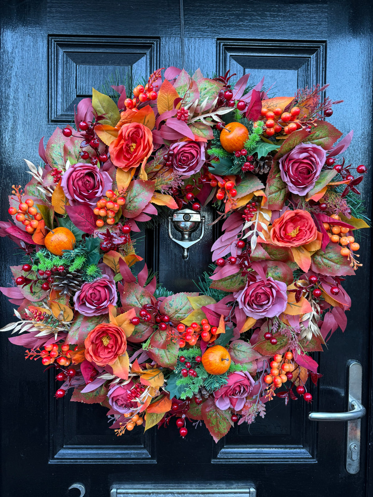65cm DELUXE ORANGE BURGUNDY GOLD WOODLAND MIXED FOLIAGE AUTUMN WREATH