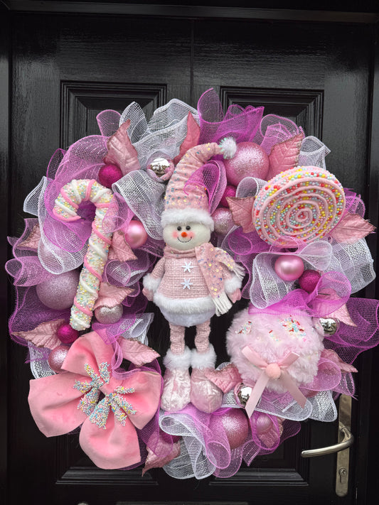 65cm MIXED PINK DELUXE GINGERBREAD CANDY WREATH - IMMEDIATE DESPATCH