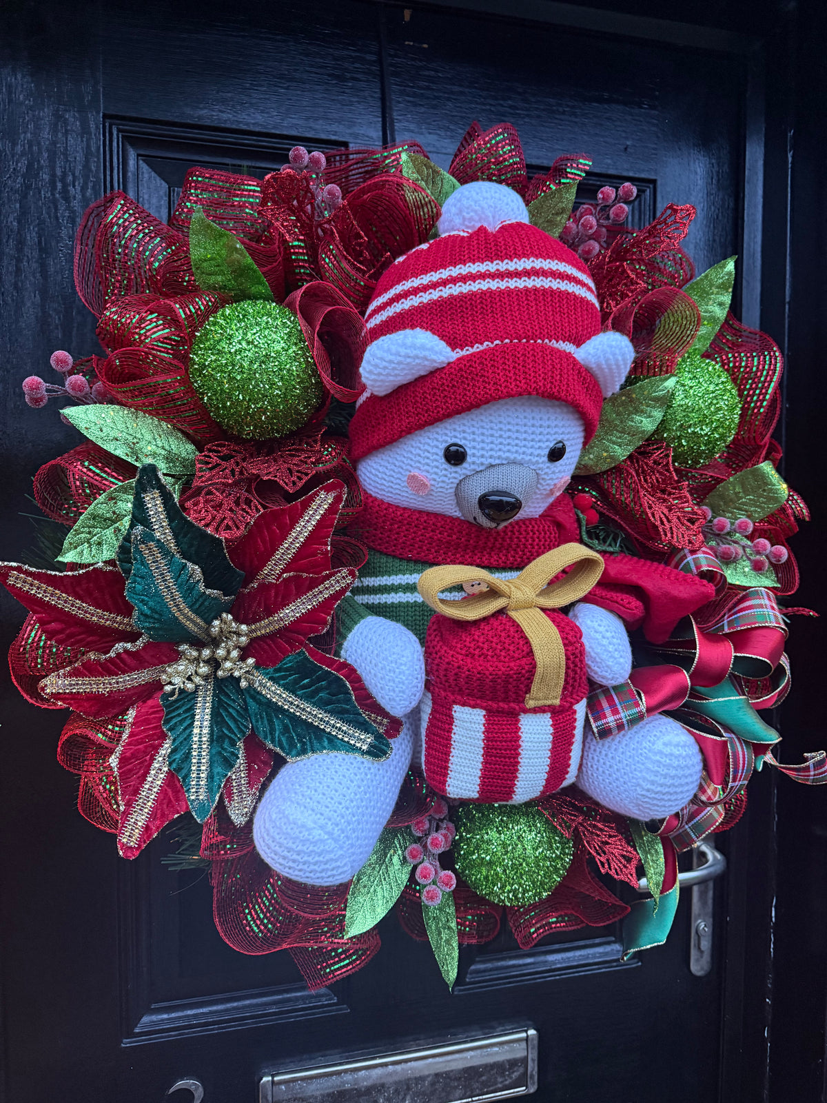 70cm GIANT DELUXE CHRISTMAS POLAR BEAR GREEN RED GOLD MIXED WREATH - IMMEDIATE DISPATCH