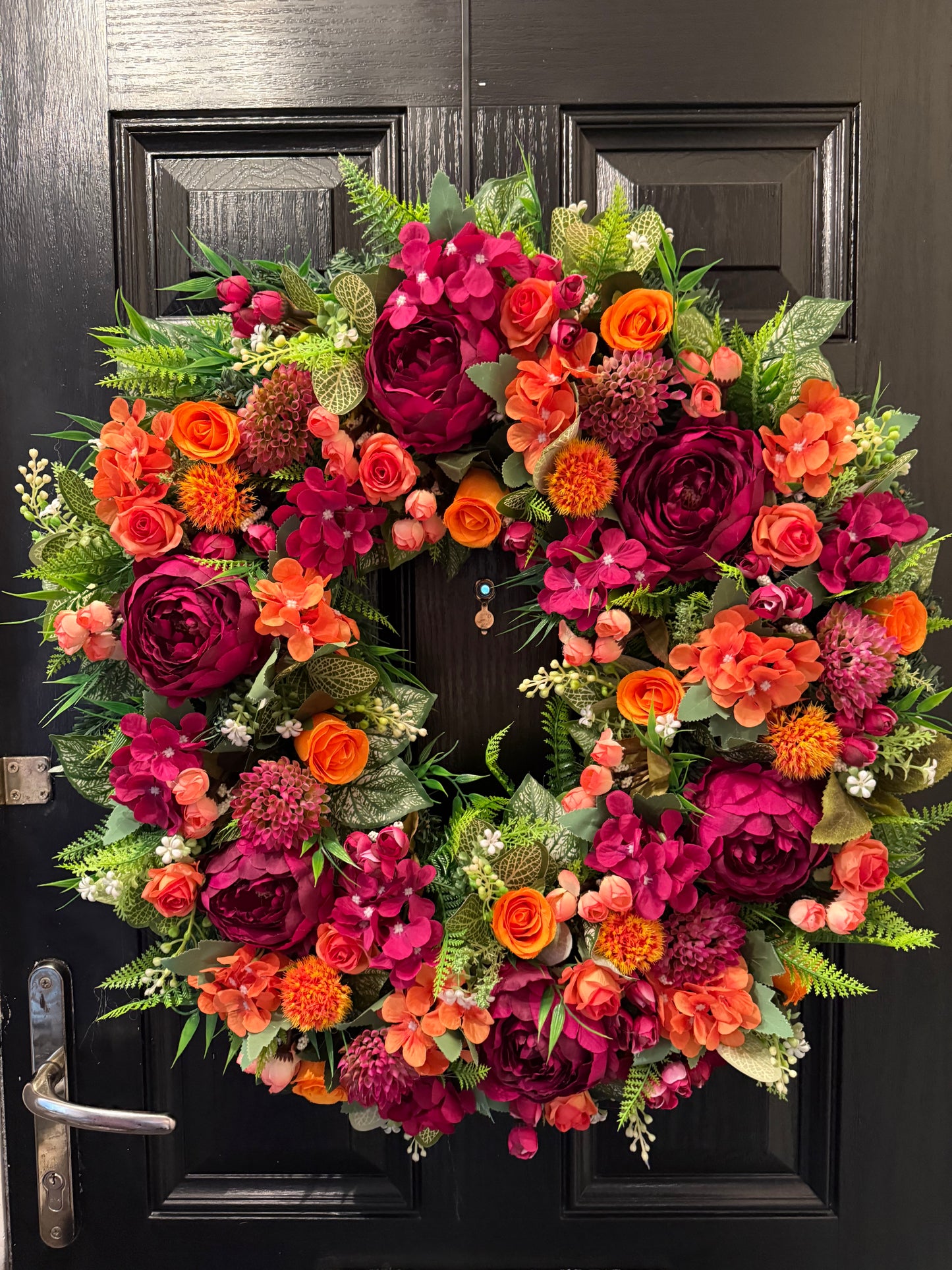 65cm DELUXE DEEP PINKS / ORANGE MIX FOLIAGE WREATH