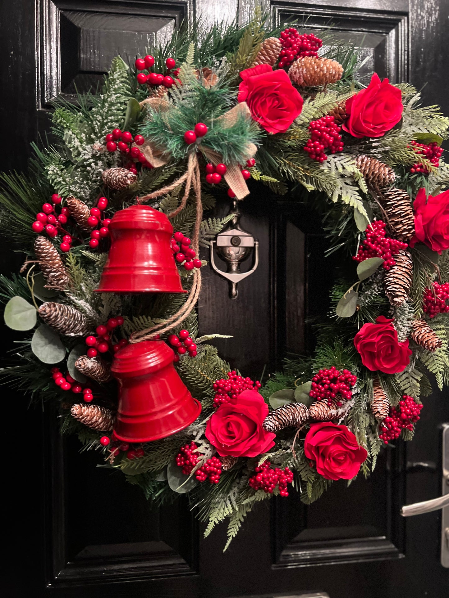 65cm DELUXE RED ROSES/BELLS/BERRIES WREATH - IMMEDIATE DESPATCH