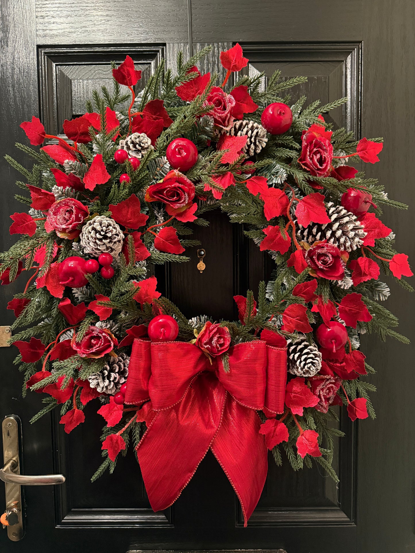 65cm DELUXE NORFOLK PINE VERY BERRY GIANT SHIMMER BOW WREATH - IMMEDIATE DESPATCH