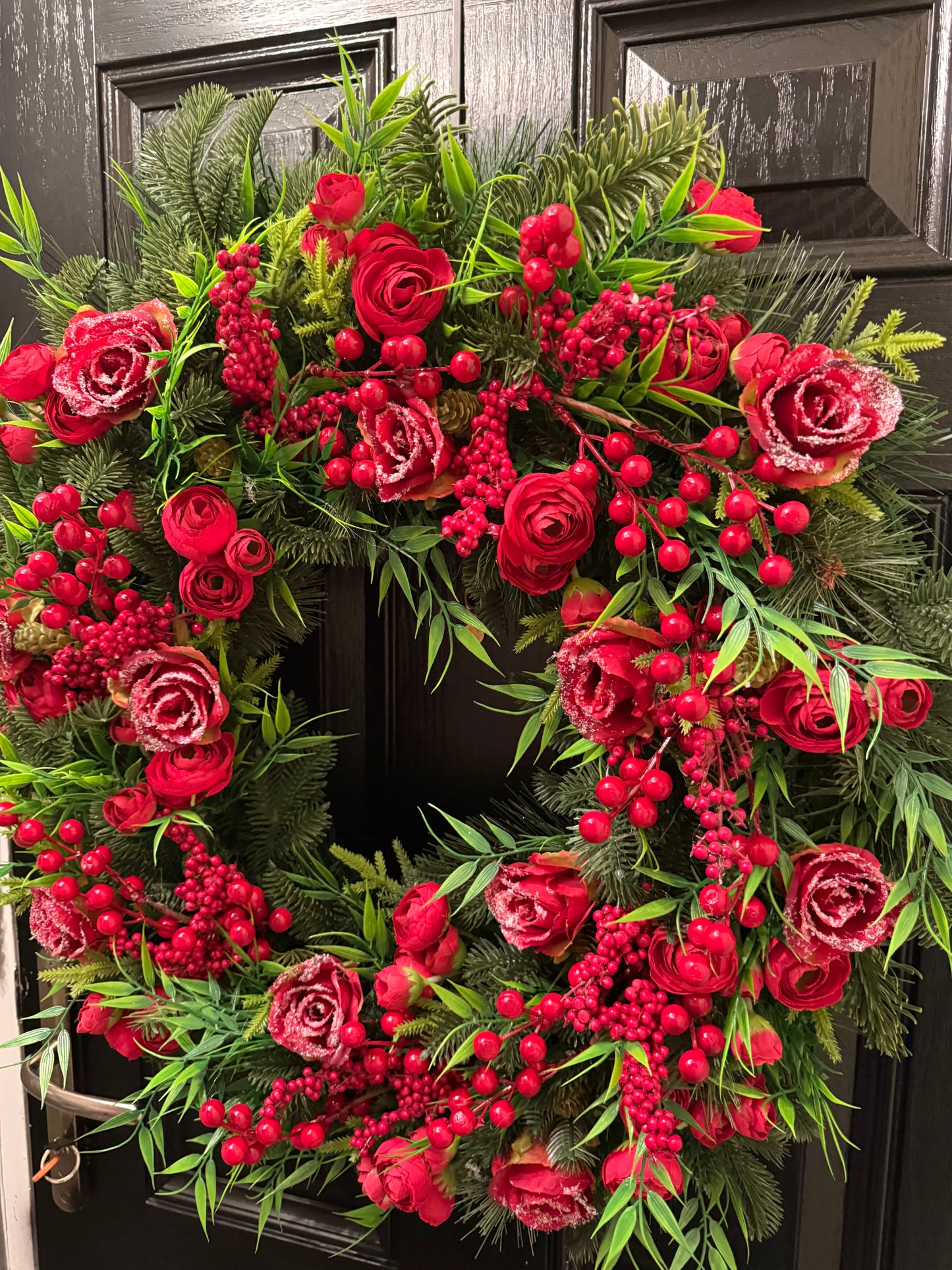 65cm SUPER DELUXE WINTER RED ROSE VERY BERRY FULL FOLIAGE WREATH
