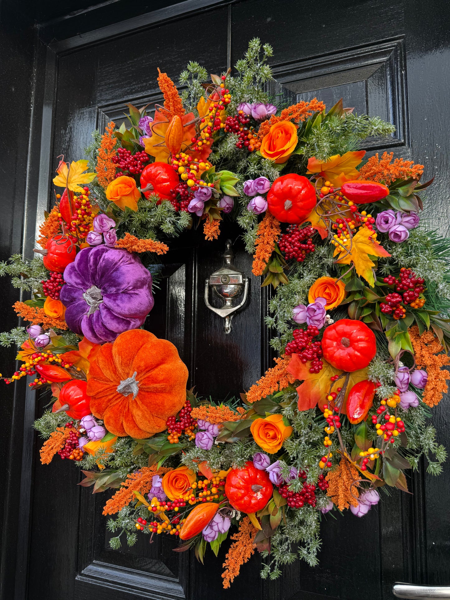 65cm DELUXE XL DOUBLE PUMPKIN ORANGE PURPLE WOODLAND MIXED  AUTUMN WREATH
