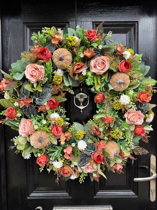 65cm DELUXE XL WOODLAND MINK PUMPKIN FOLIAGE AUTUMN WREATH