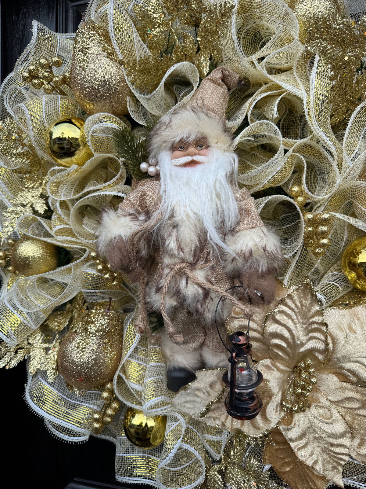 65cm DELUXE WINTER WONDERLAND GOLD SANTA WREATH - IMMEDIATE DESPATCH