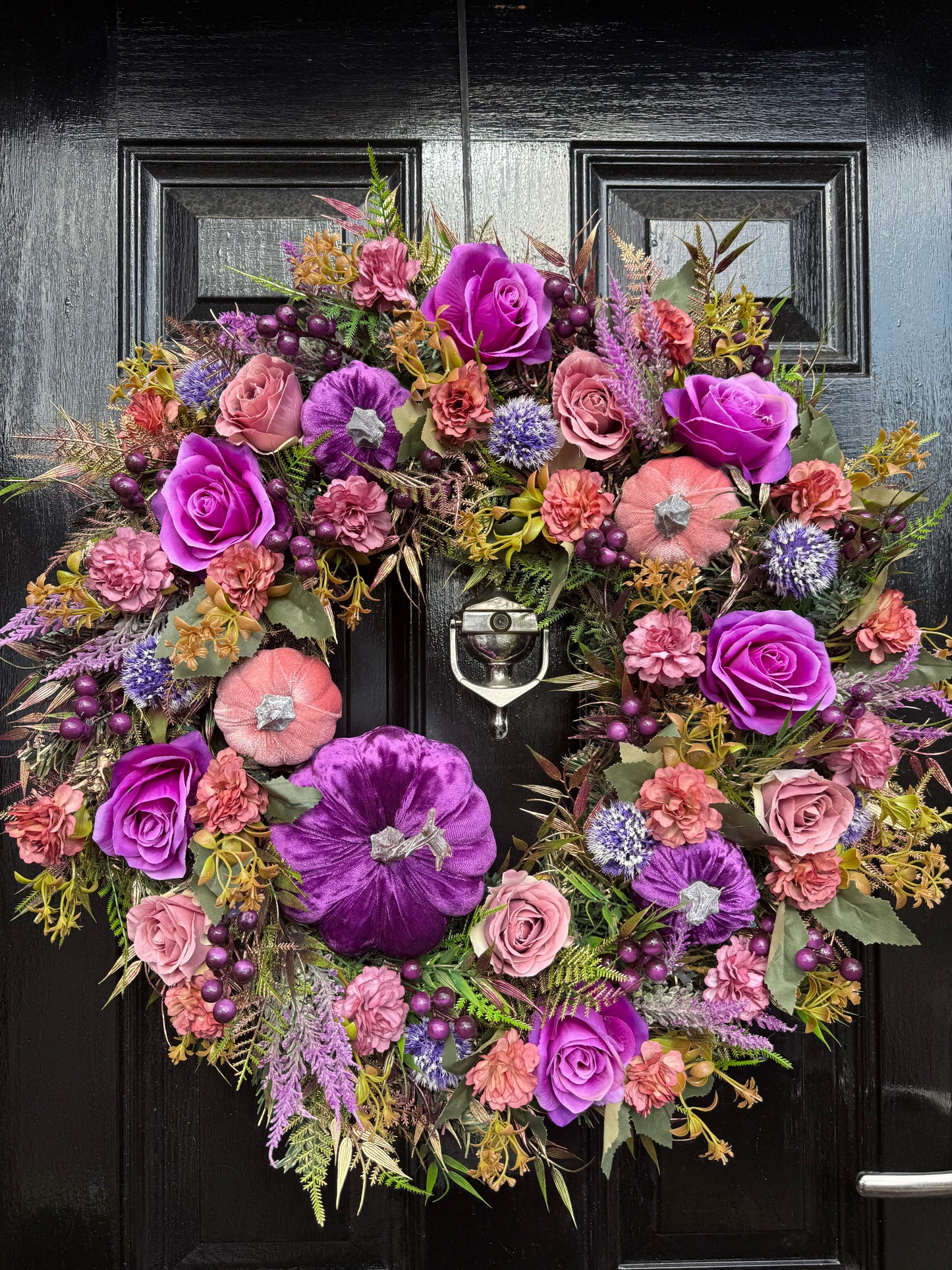 65cm DELUXE PUMPKIN WOODLAND PURPLE / PINK MIXED FOLIAGE AUTUMN WREATH