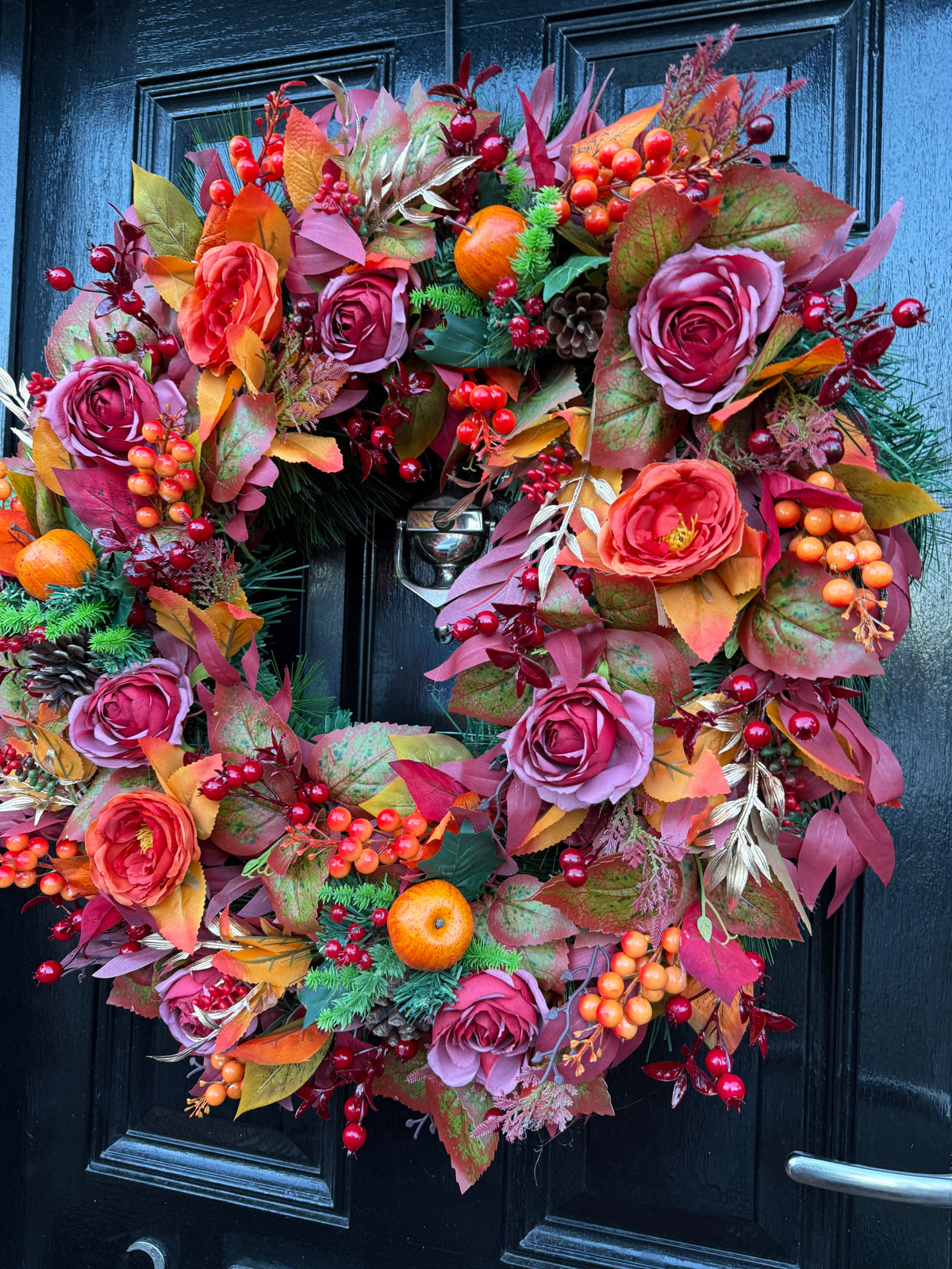 65cm DELUXE ORANGE BURGUNDY GOLD WOODLAND MIXED FOLIAGE AUTUMN WREATH