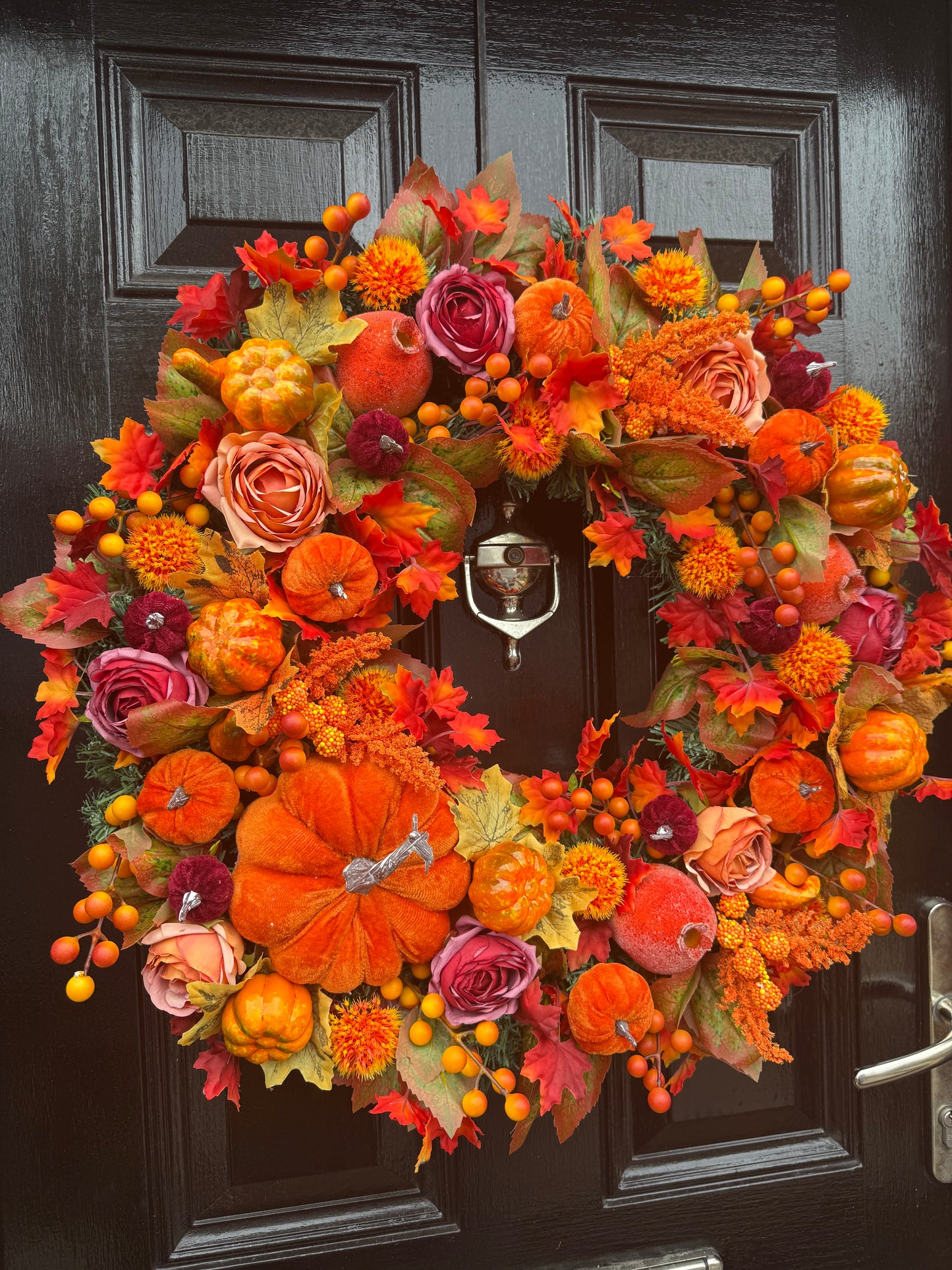 60cm DELUXE BURGUNDY & ORANGE PUMPKIN WOODLAND MIXED FOLIAGE AUTUMN WREATH