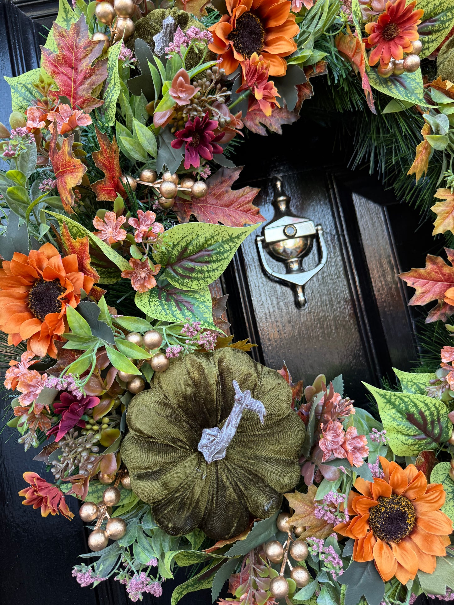 65cm DELUXE XL GREEN/ORANGE PUMPKIN MIX WOODLAND AUTUMN WREATH