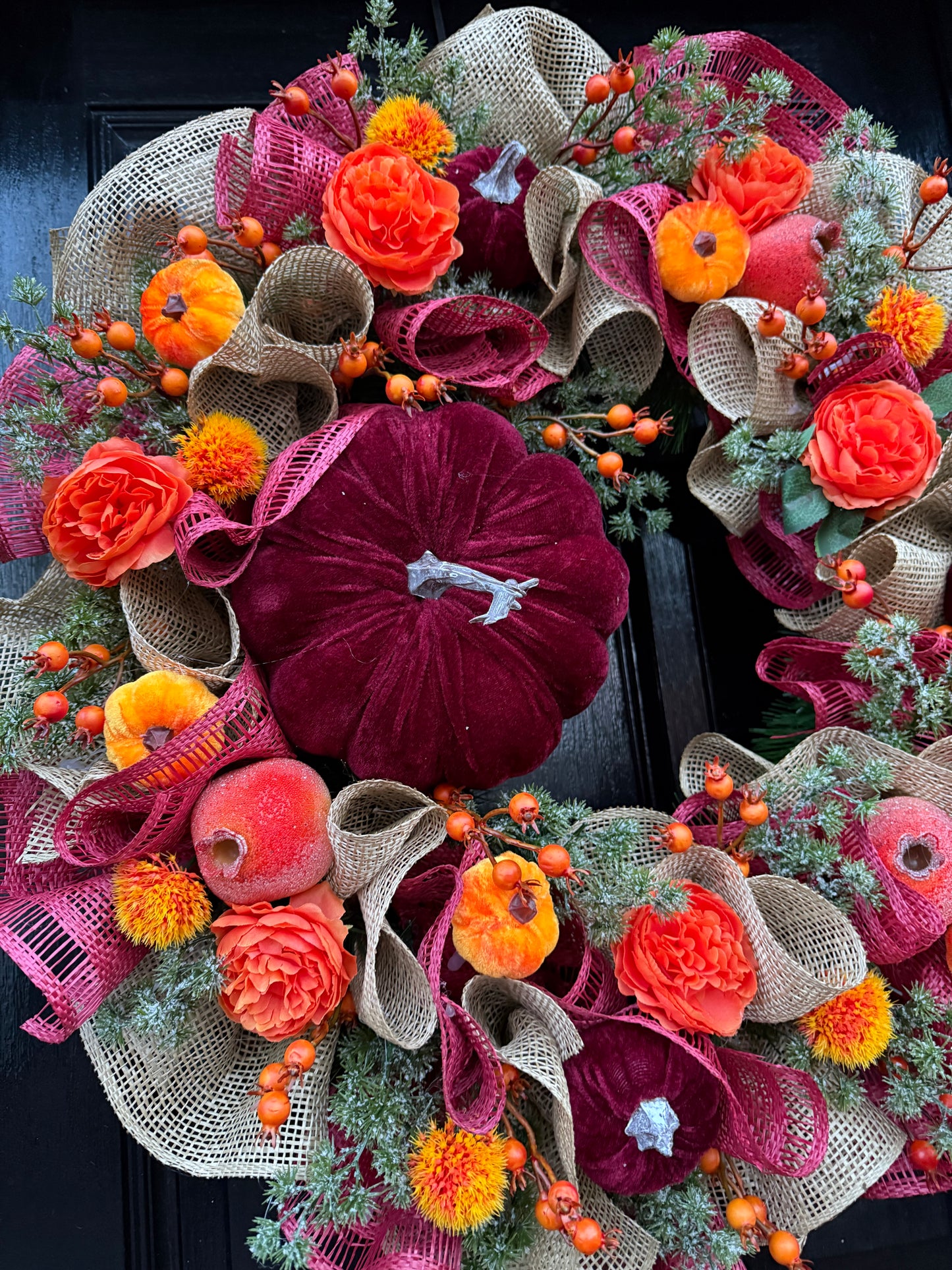 65cm DELUXE  BURGUNDY PUMPKIN WOODLAND BERRY MIXED FOLIAGE AUTUMN WREATH