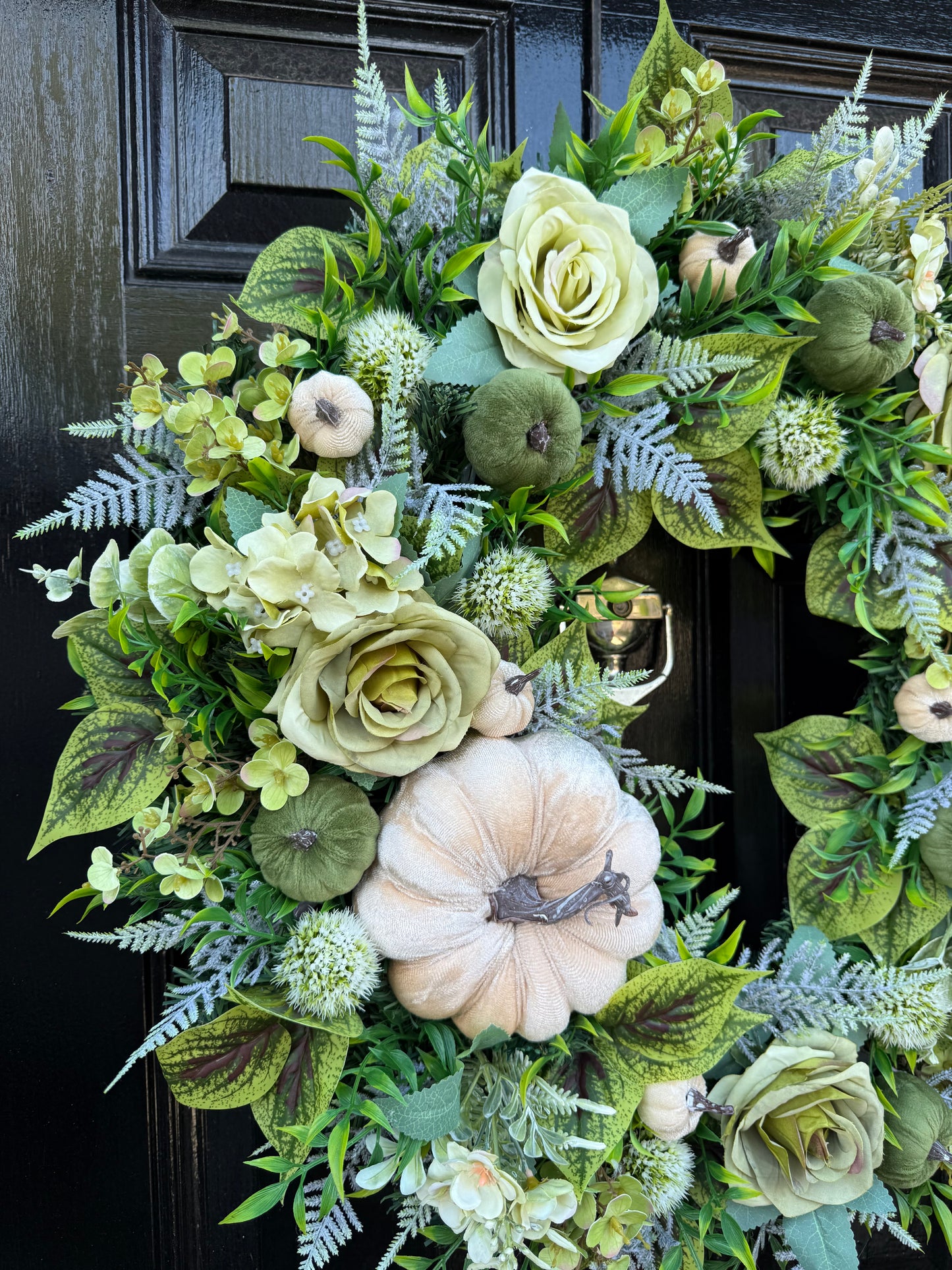 60cm DELUXE SAGE GREEN & IVORY PUMPKIN WOODLAND MIXED FOLIAGE AUTUMN WREATH