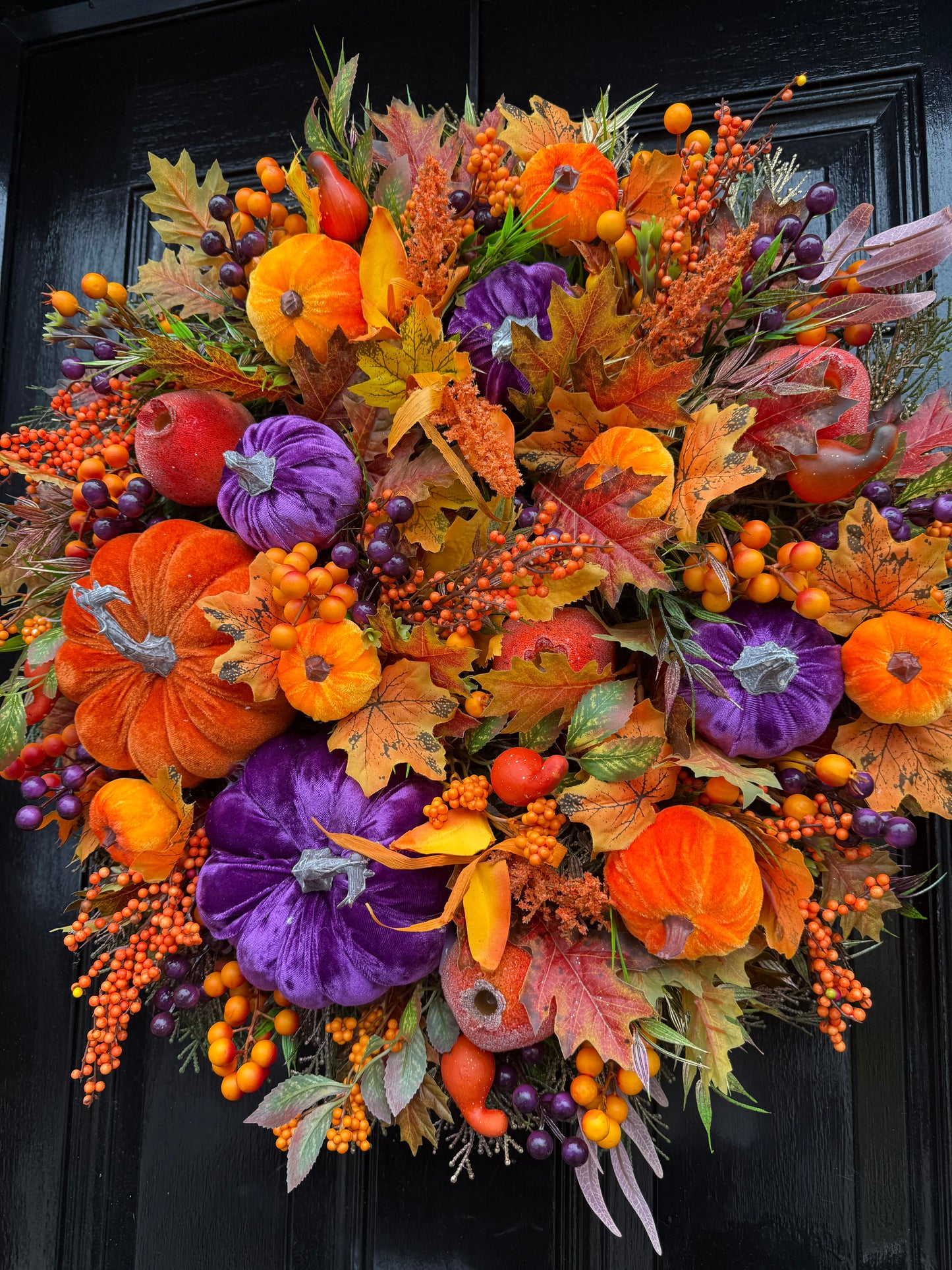 60cm DELUXE DOUBLE PUMPKIN WOODLAND MIXED FOLIAGE AUTUMN FULL WREATH