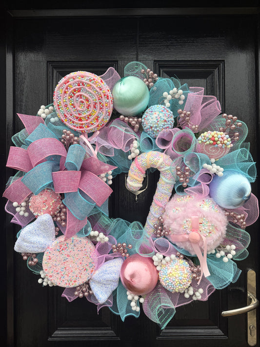 65cm SUPER DELUXE PASTEL SWEETY CANDY CANE WREATH
