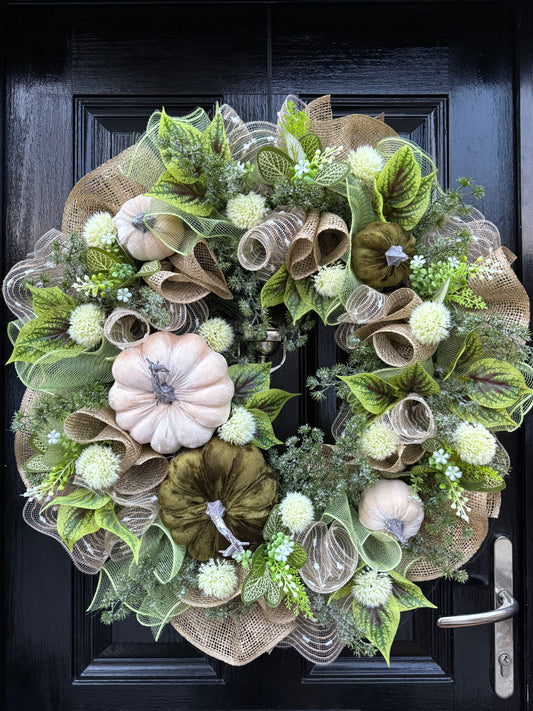 65cm DELUXE XL DOUBLE PUMPKIN WOODLAND MIXED  AUTUMN WREATH