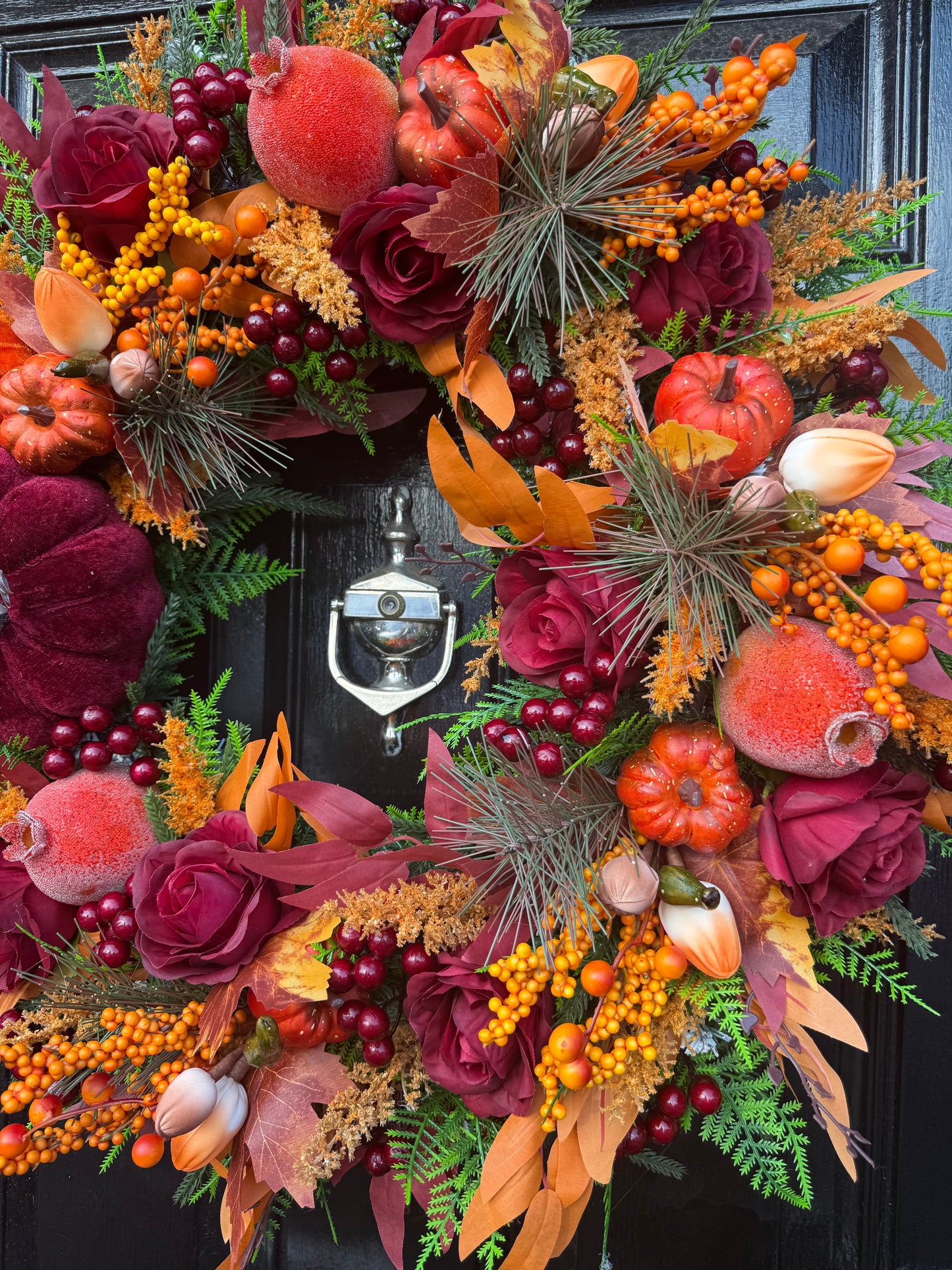 60cm DELUXE BURGUNDY ORANGE PUMPKIN WOODLAND MIXED FOLIAGE AUTUMN WREATH