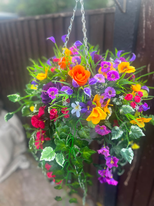 DELUXE XL HANGING BASKET MULTI MIX COLOUR 12 INCH CONE