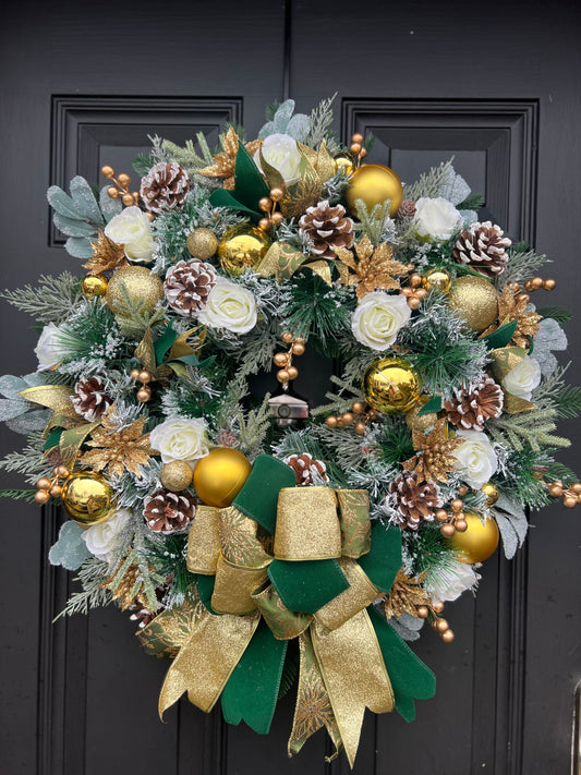 60cm CLARA DELUXE TRADITIONAL WREATH GREEN/GOLD