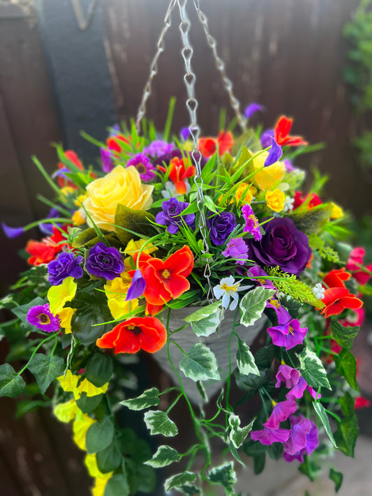 DELUXE XL HANGING BASKET MULTI MIX COLOUR 12 INCH CONE