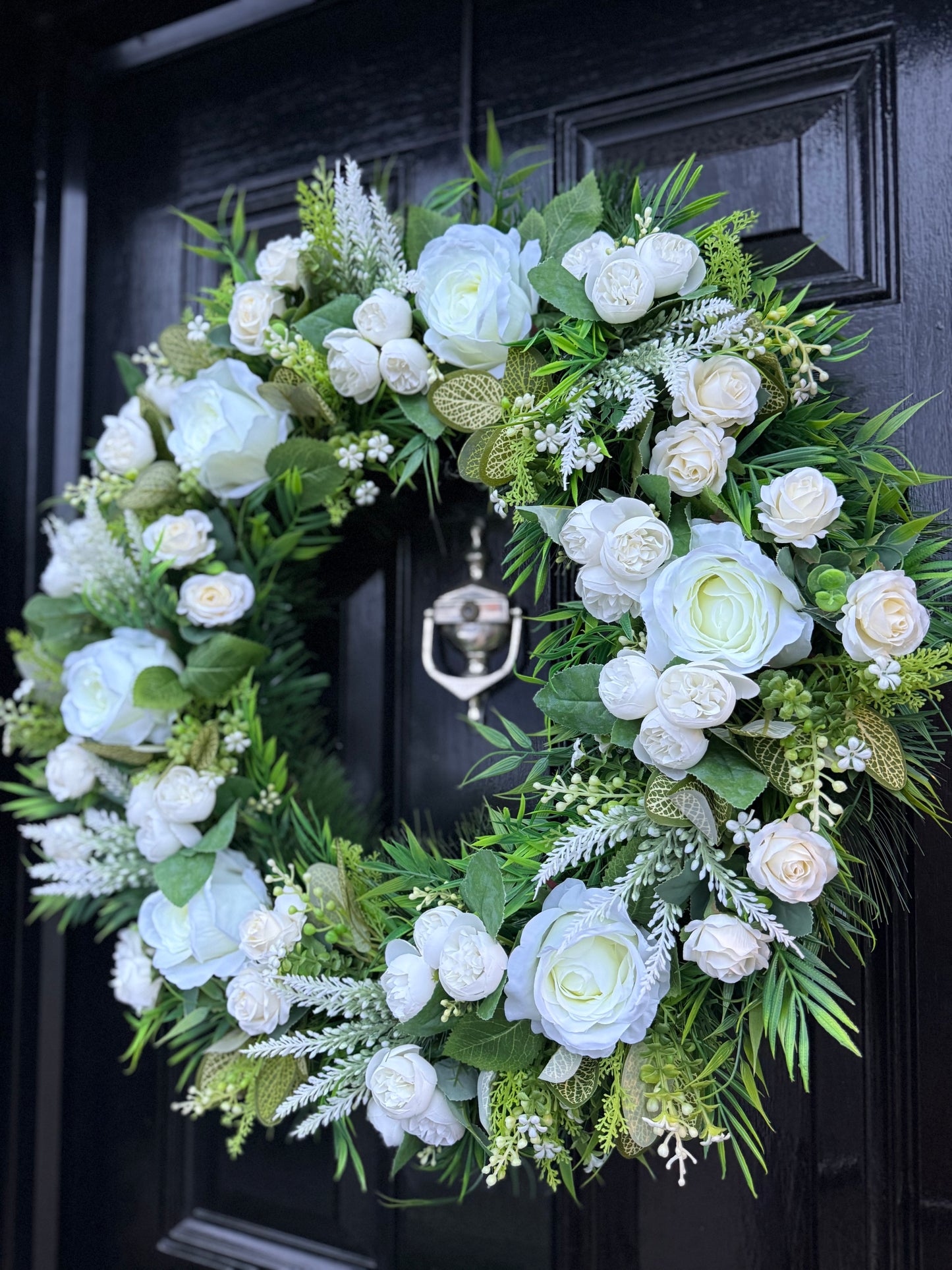 65cm DELUXE MIXED  FOLIAGE NEUTRAL ROSE & PEONY WREATH