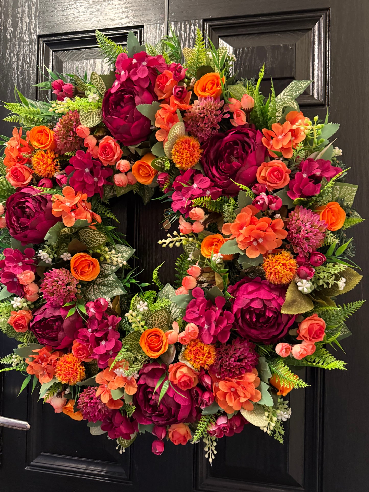 65cm DELUXE DEEP PINKS / ORANGE MIX FOLIAGE WREATH
