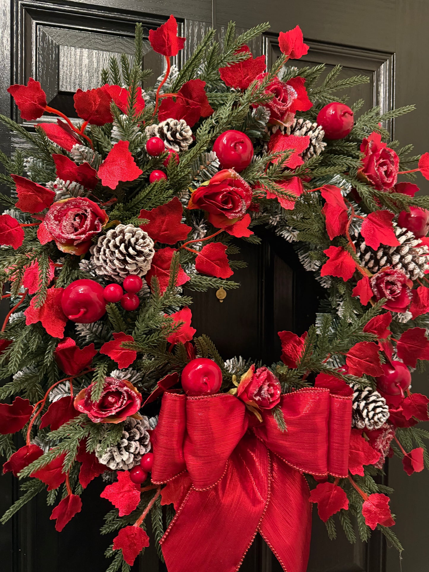 65cm DELUXE NORFOLK PINE VERY BERRY GIANT SHIMMER BOW WREATH - IMMEDIATE DESPATCH