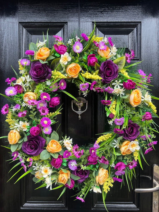 65cm DELUXE SPRING/SUMMER PURPLE/YELLOW MIX WREATH