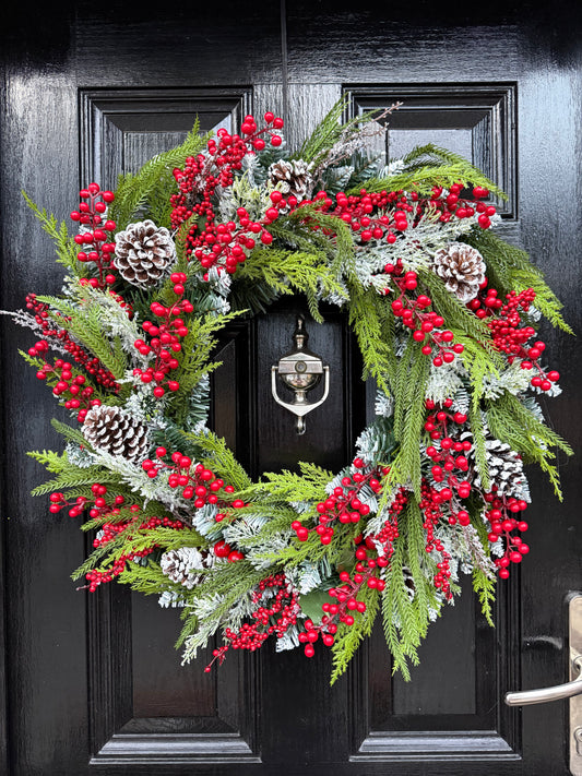 65cm DELUXE REAL TOUCH FOLIAGE CEDAR VERY BERRY WREATH