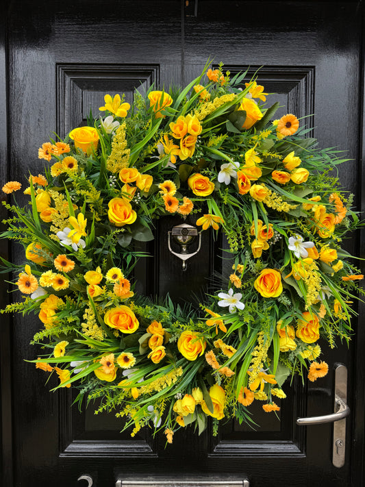 DELUXE YELLOW SPRING MIXED FOLIAGE WREATH
