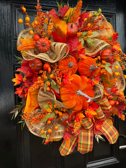 60cm DELUXE PUMPKIN WOODLAND MIXED FOLIAGE AUTUMN SWAG