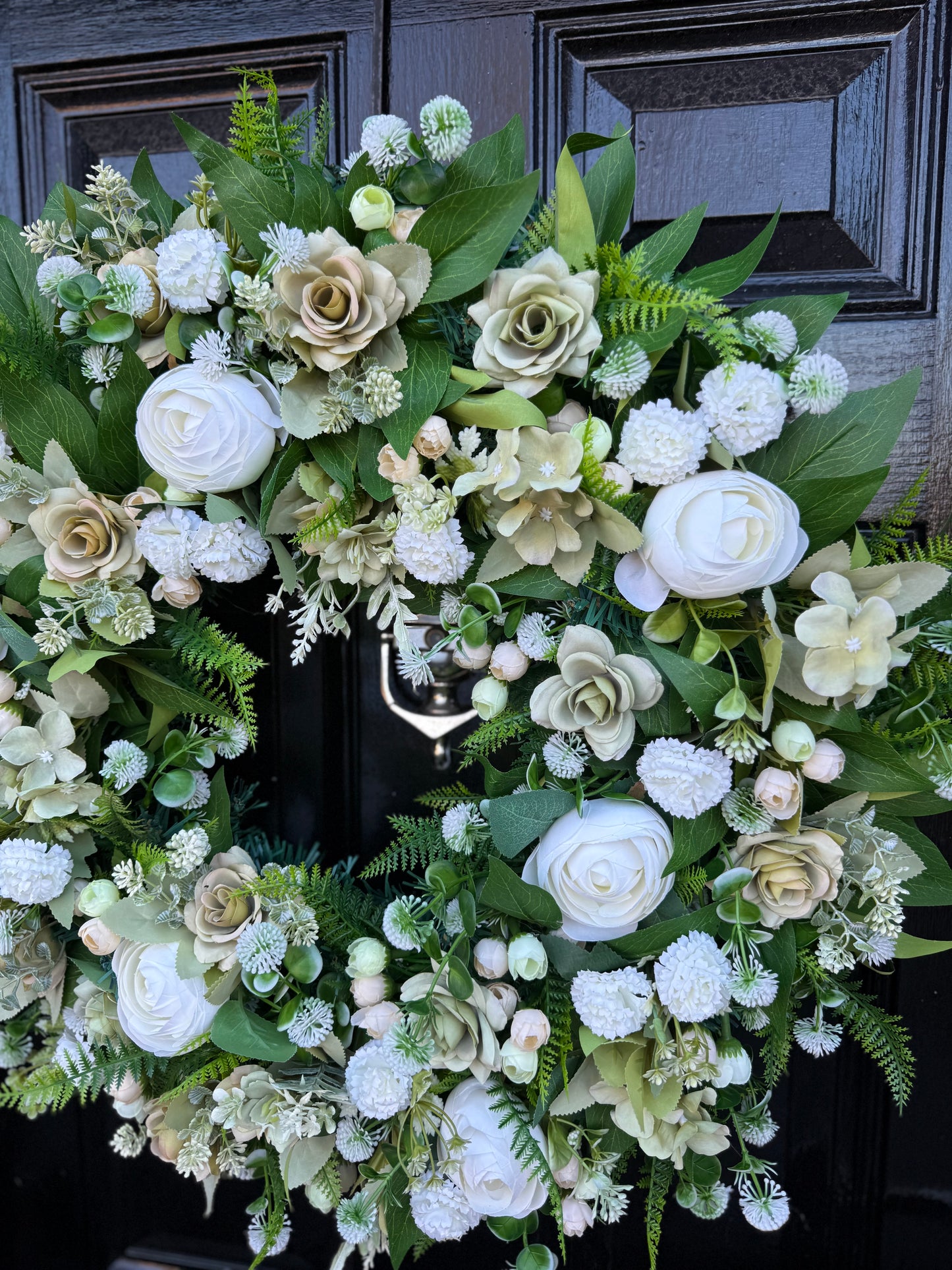 65cm DELUXE IVORY PEONY / SAGE GREEN MIXED FOLIAGE WREATH